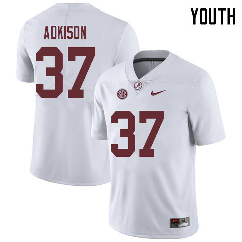 Youth #37 Dalton Adkison Alabama Crimson Tide College Football Jerseys Sale-White